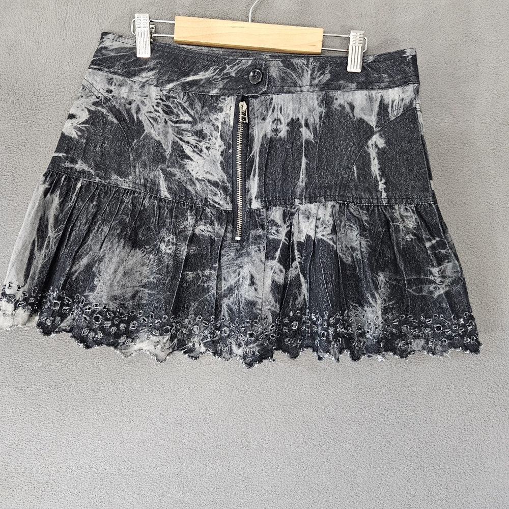 Y2K Neslay Paris Womens Medium Goth Mini Tye Dye Skirt Boho Floral Cutouts Black